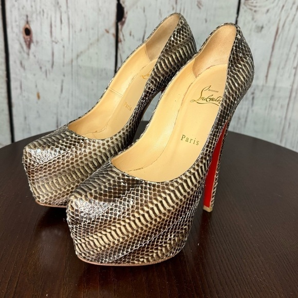 CHRISTIAN LOUBOUTIN Daffodile SnakeSkin Ayer’s women’s platform high heels 37.5 - Picture 16 of 16